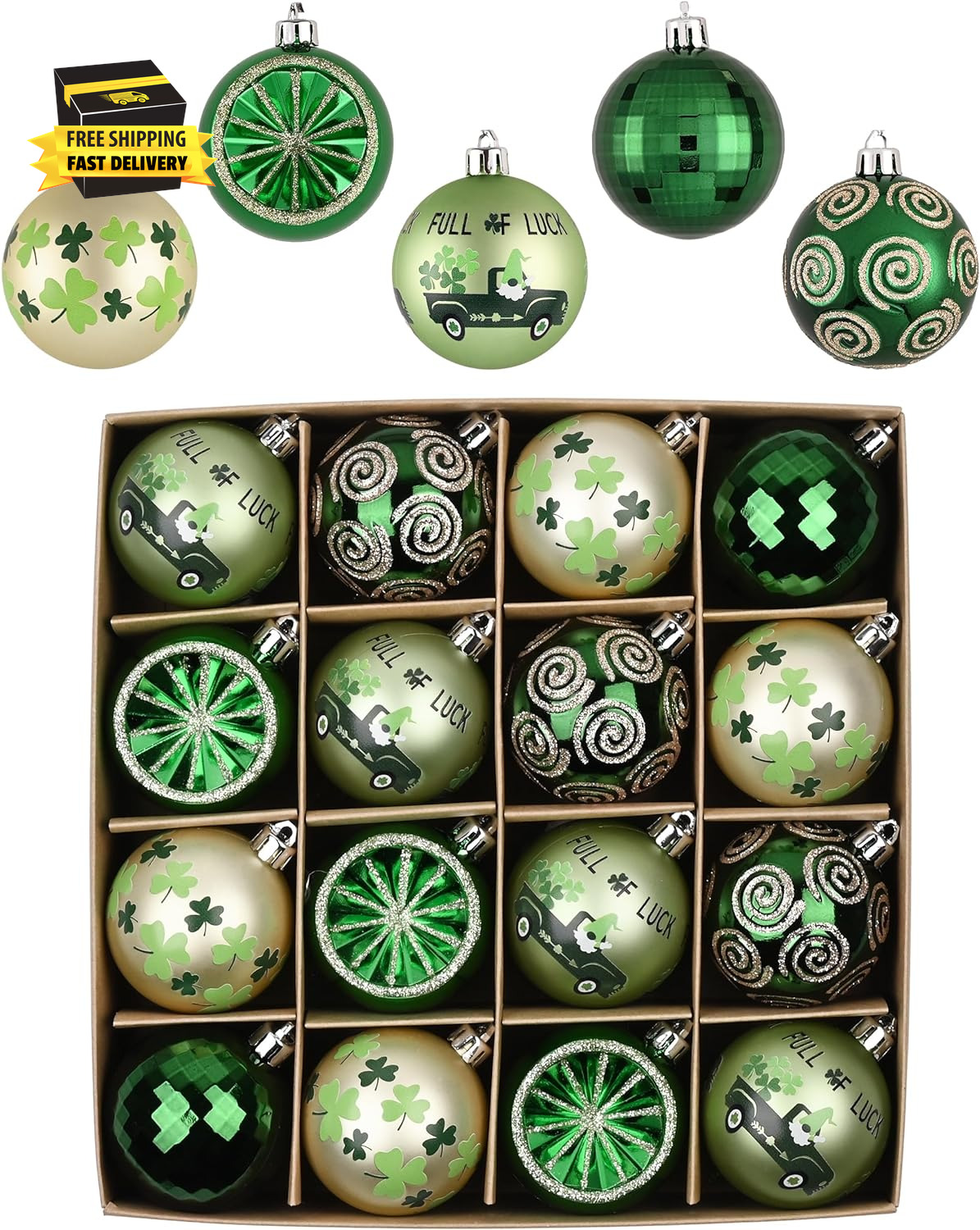 St Patricks Day Decorations Shamrock Tree Ornament Set, 16Ct Hanging Ball Orname