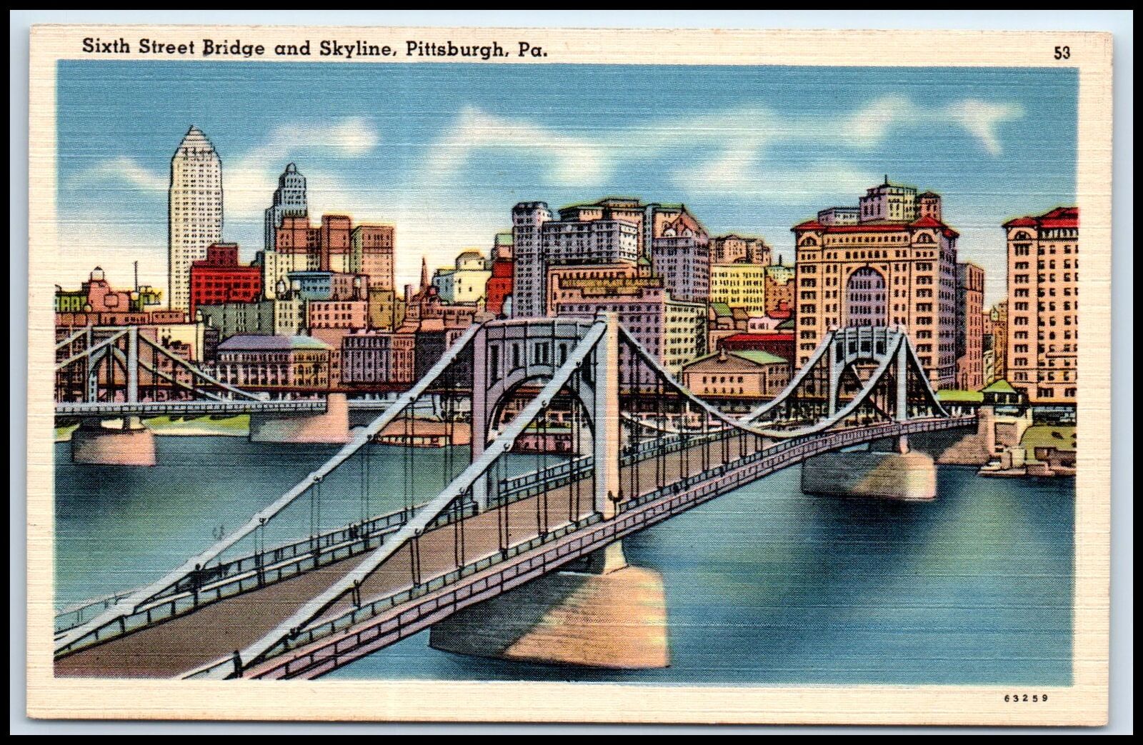 Postcard Sixth Street Bridge And Skyline, Pittsburgh, Pa.   R65