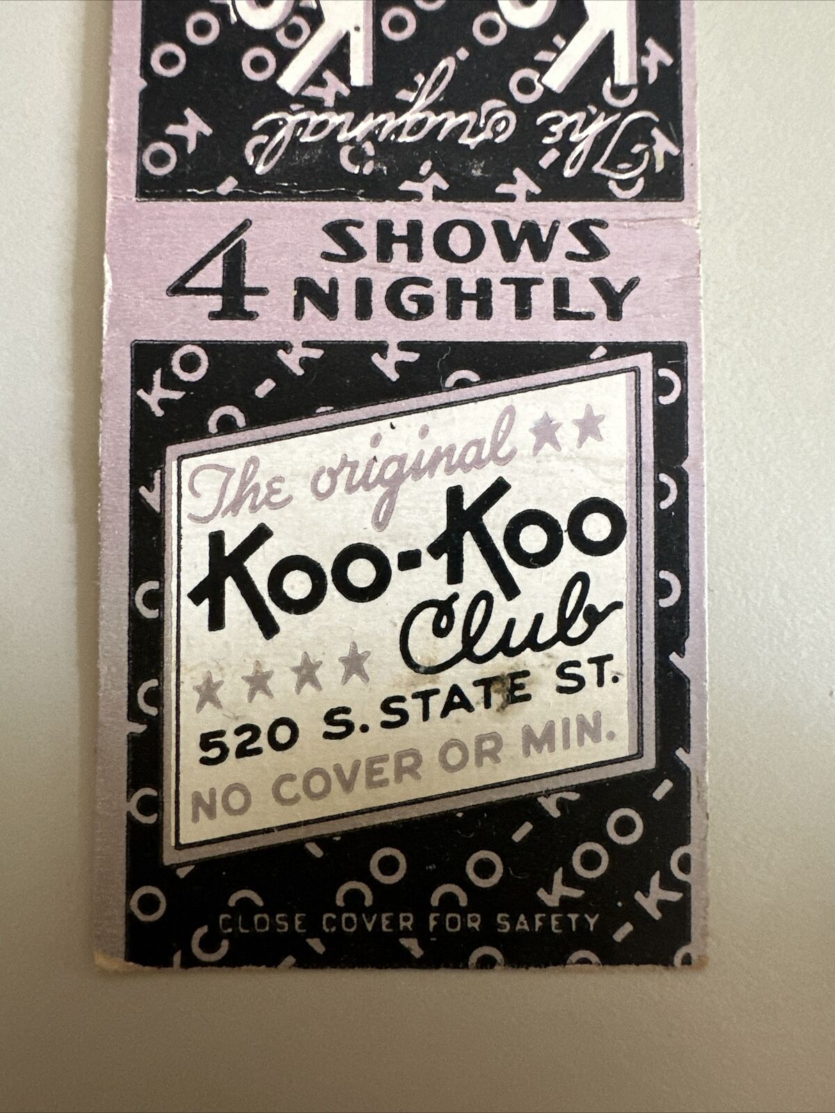 Vintage 1940s Koo-Koo Club Chicago Illinois Girlie Bar Matchbook Cover