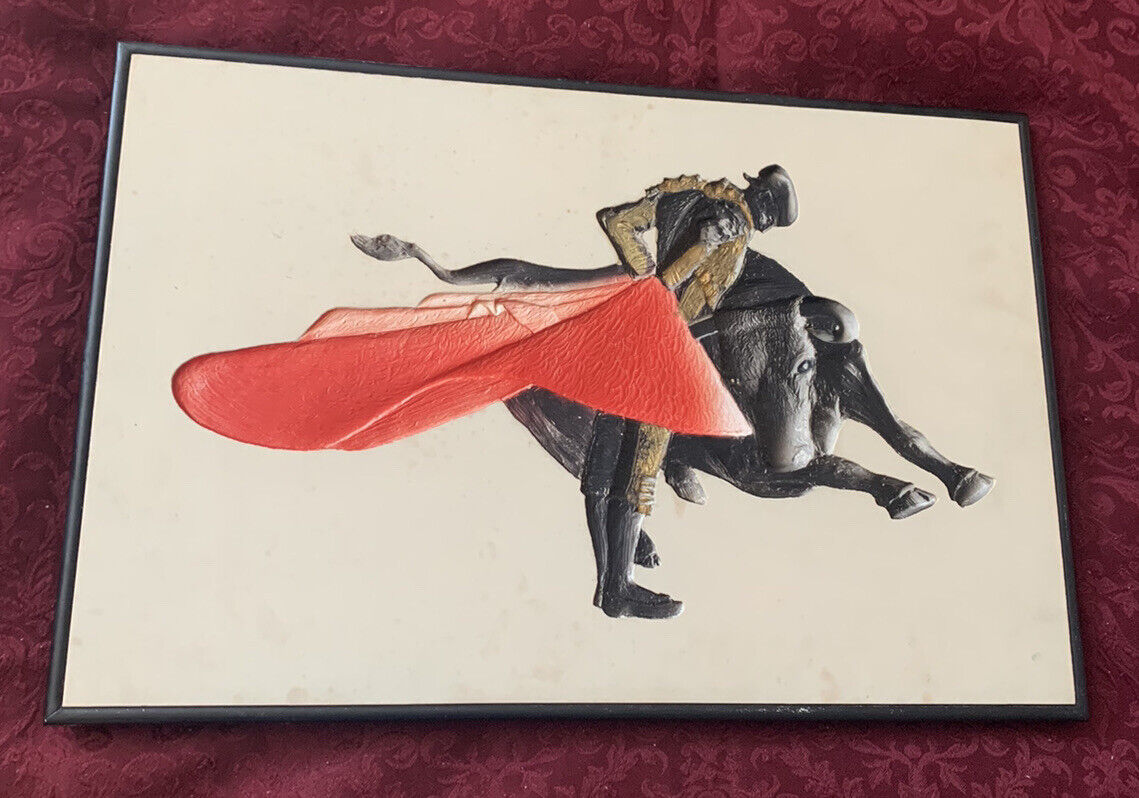 Vintage Bull Fighter Carving / Painting on wood, very cool 