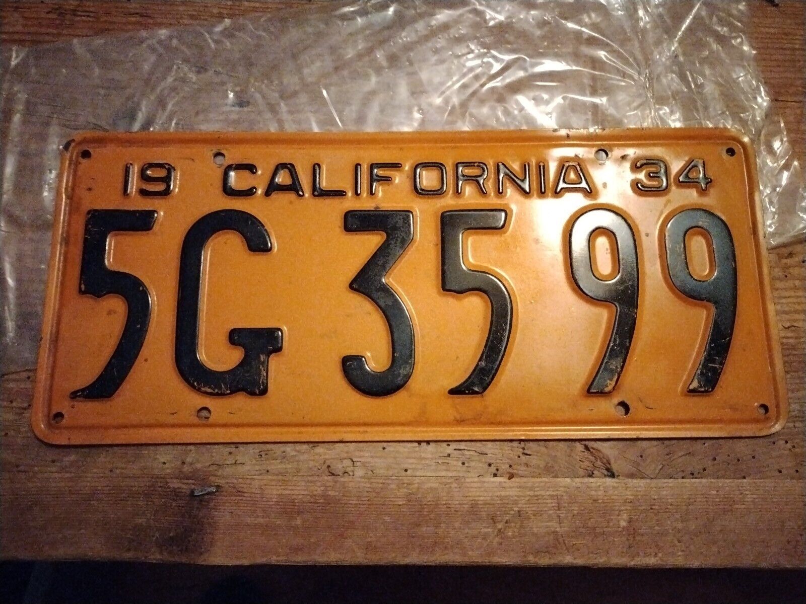 1934 Vintage California license plate.# 5G 35 99