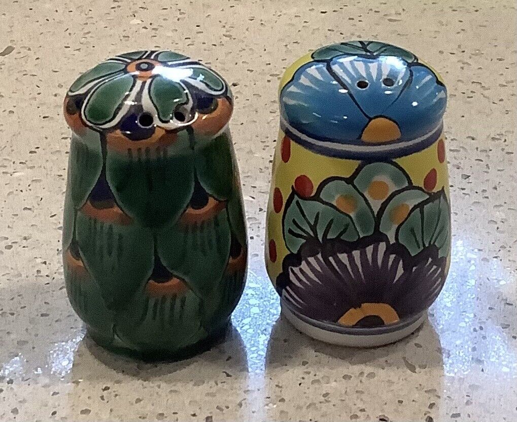 TALAVERA Salt & Pepper Shakers, Same Style, Different Design, Bright Color