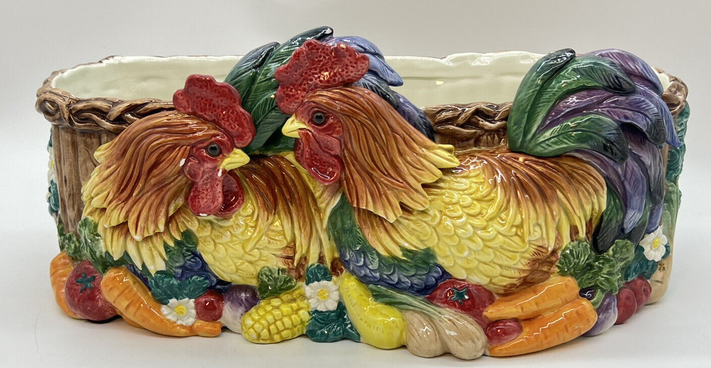 READ Vintage Fitz and Floyd Coq Du Village Rooster Planter Pot Chicken
