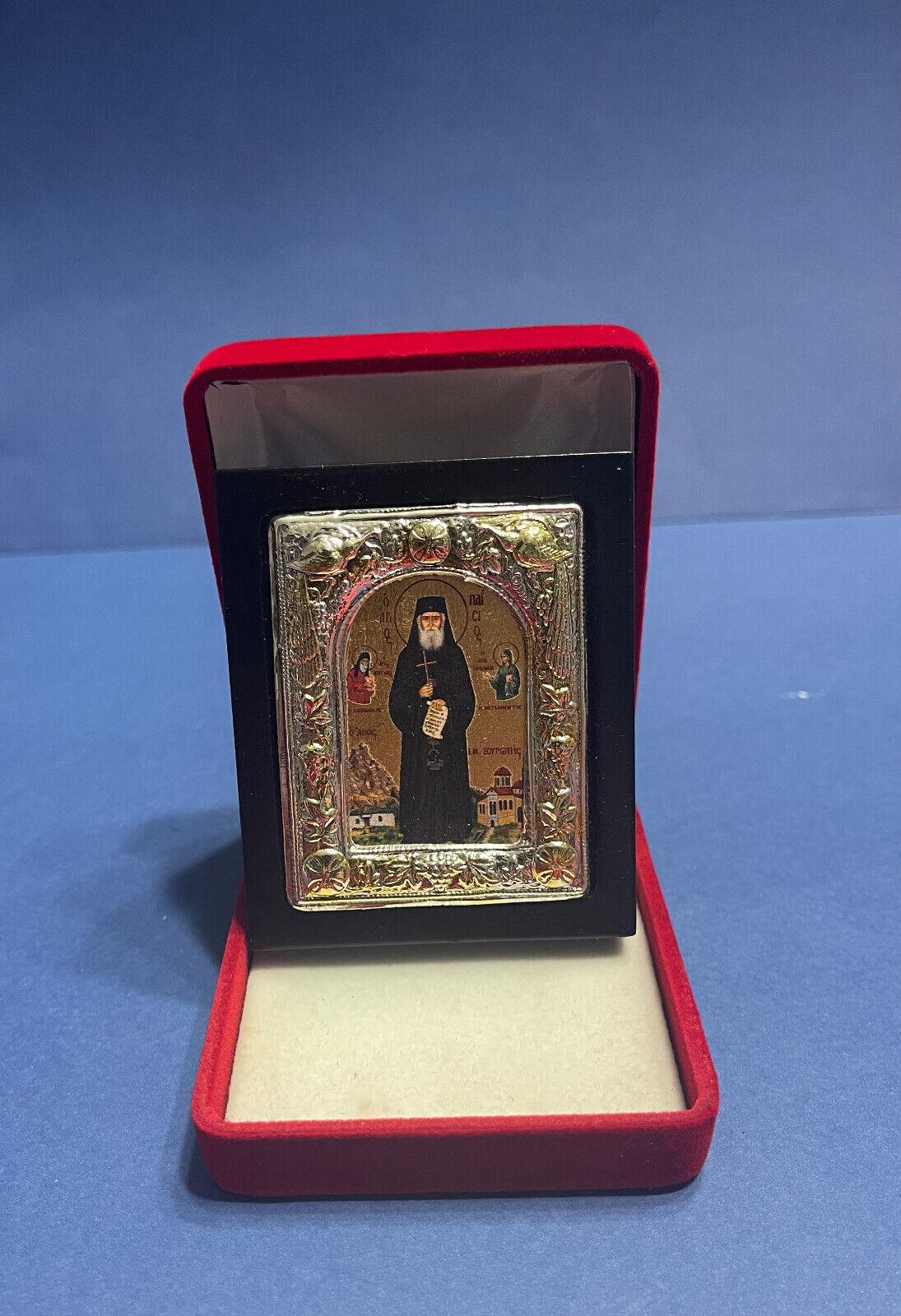 Saint Paisios of Mount Athos- SILVER ICONS WITH VELVET BOX DIMENSION 3.5 x 3.5