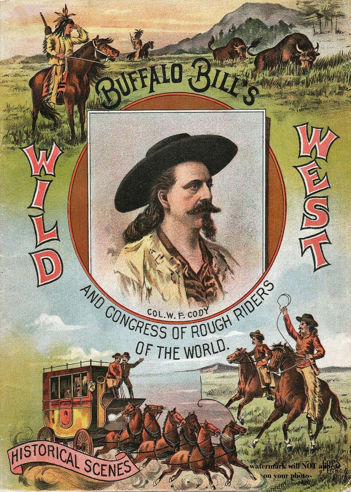Buffalo Bill Cody Poster PHOTO Wild West Show Cowboy 1893 Saloon Bar Decor 5x7