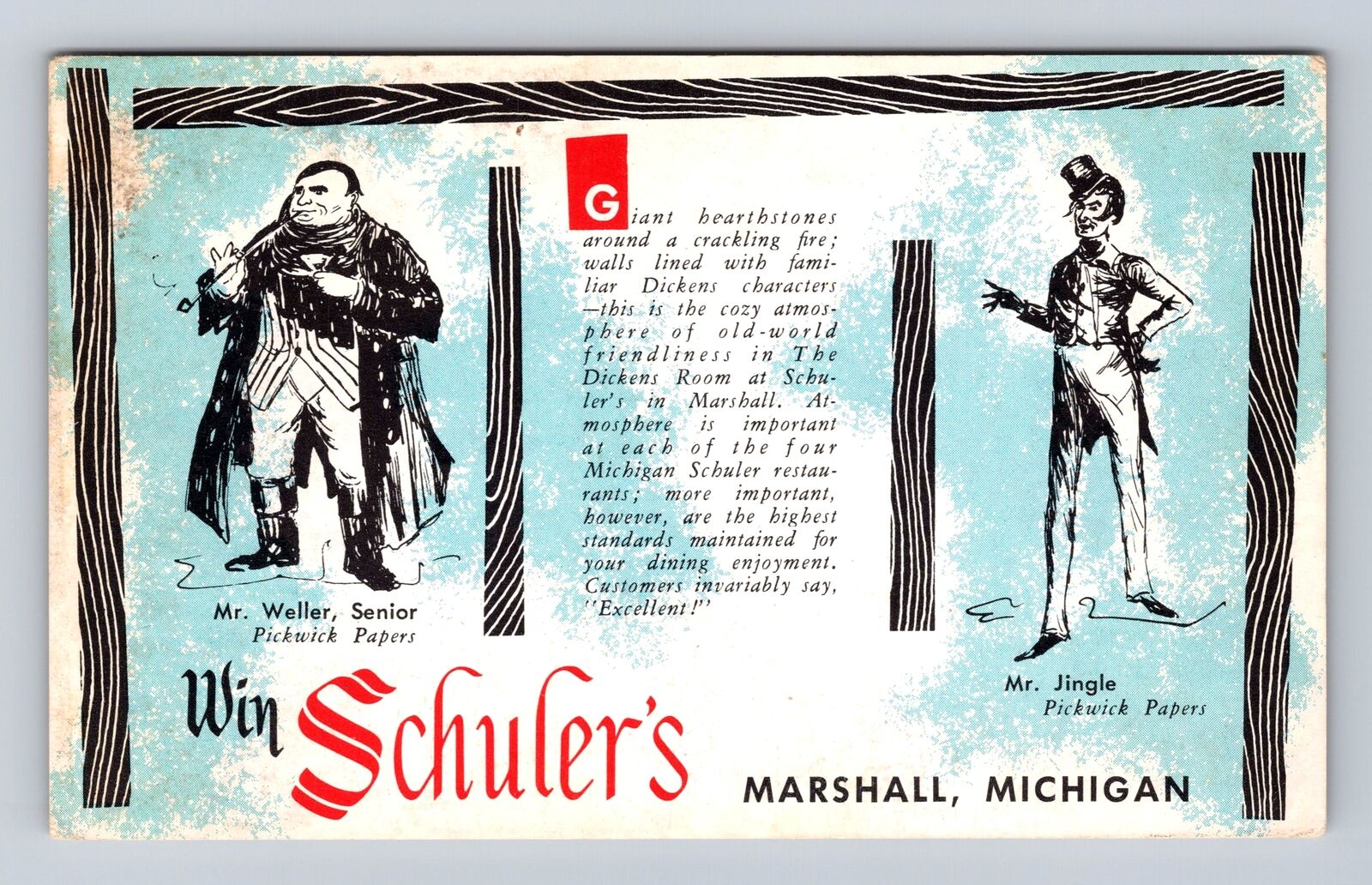 Marshall MI-Michigan, Win Schuler\'s, Advertisement, Antique, Vintage Postcard