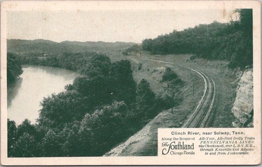 Vintage SOUTHLAND TRAIN Chicago-Florida Postcard Clinch River, near Solway Tenn.
