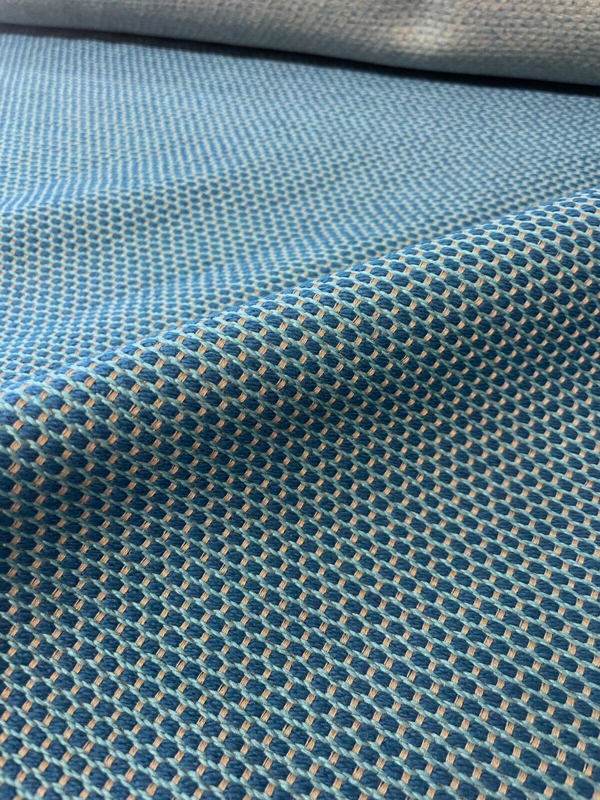 12.875 yds HBF Poppy Pool Blue  Nubby Cotton Blend Upholstery Fabric MSRP 450