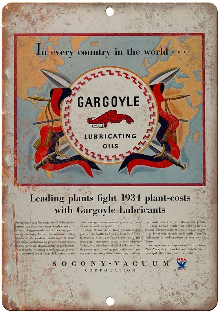 Gargoyle Lubricating Oils Vintage Ad Reproduction Metal Sign A799
