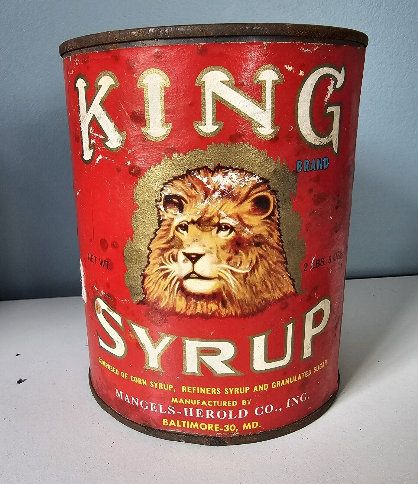 King Syrup Vintage Antique Tin Can, 2lb 8oz, Baltimore-30 MD