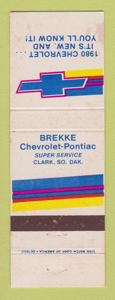 Matchbook Cover - Brekke Chevrolet Pontiac Clark SD STAINED