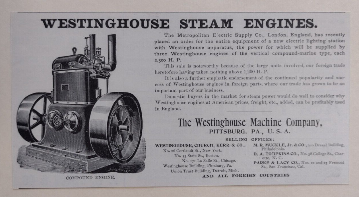 1898 Westinghouse Steam Engines Advertisement Westinghouse Machine Co Pittsburgh