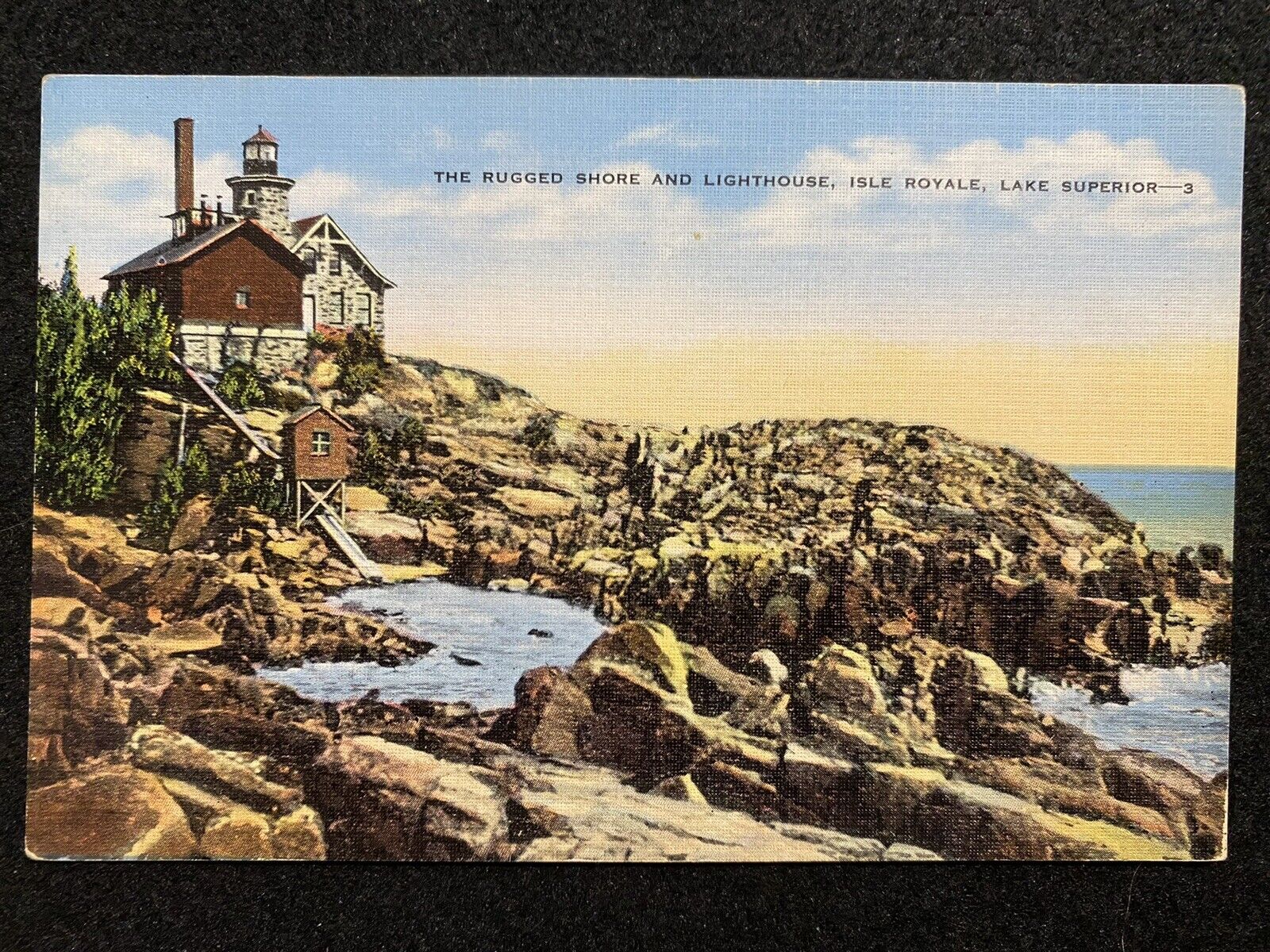 Isle Royale Michigan MI Lake Superior Lighthouse Antique Photo Postcard
