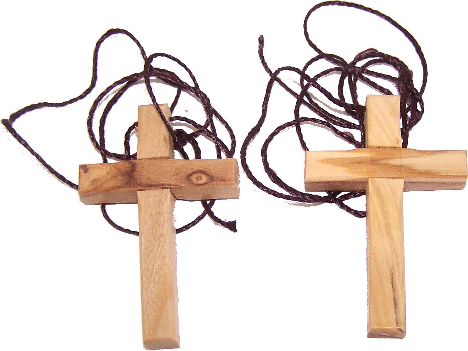 Olive Wood Cross Pendent Necklace Leather Cord Made in Bethlehem Set of 2
