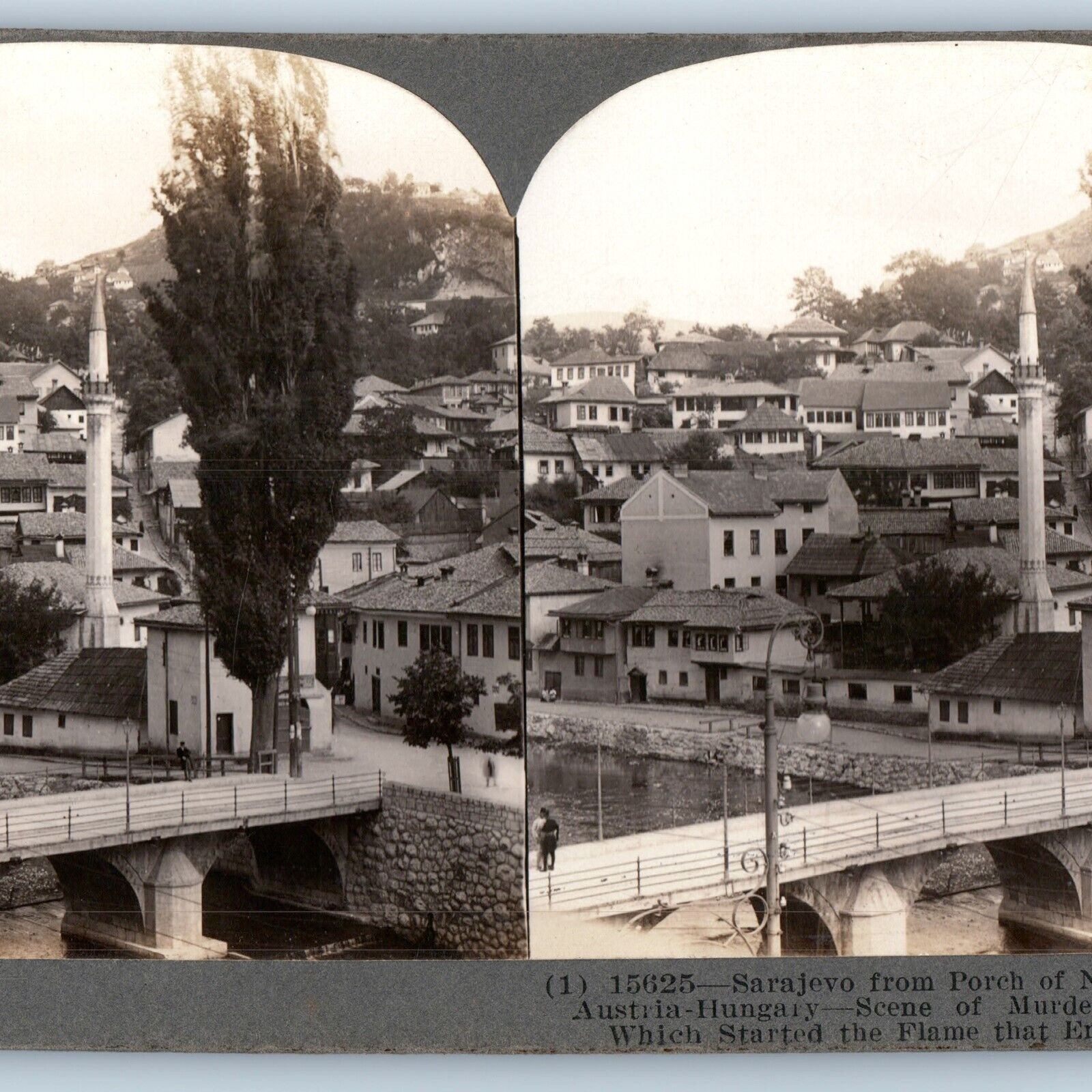 c1910s Sarajevo, Bosnia, Austria Hungary Birds Eye Stereo Real Photo Bridge V23