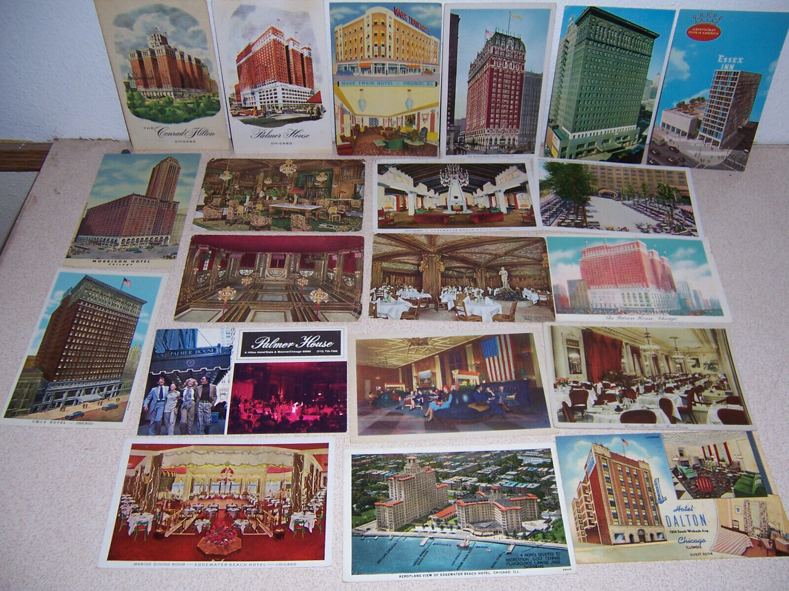 1910s-1960s HOTELS of CHICAGO IL. ANTIQUE & VTG POSTCARD LOT of 20 DIFF.