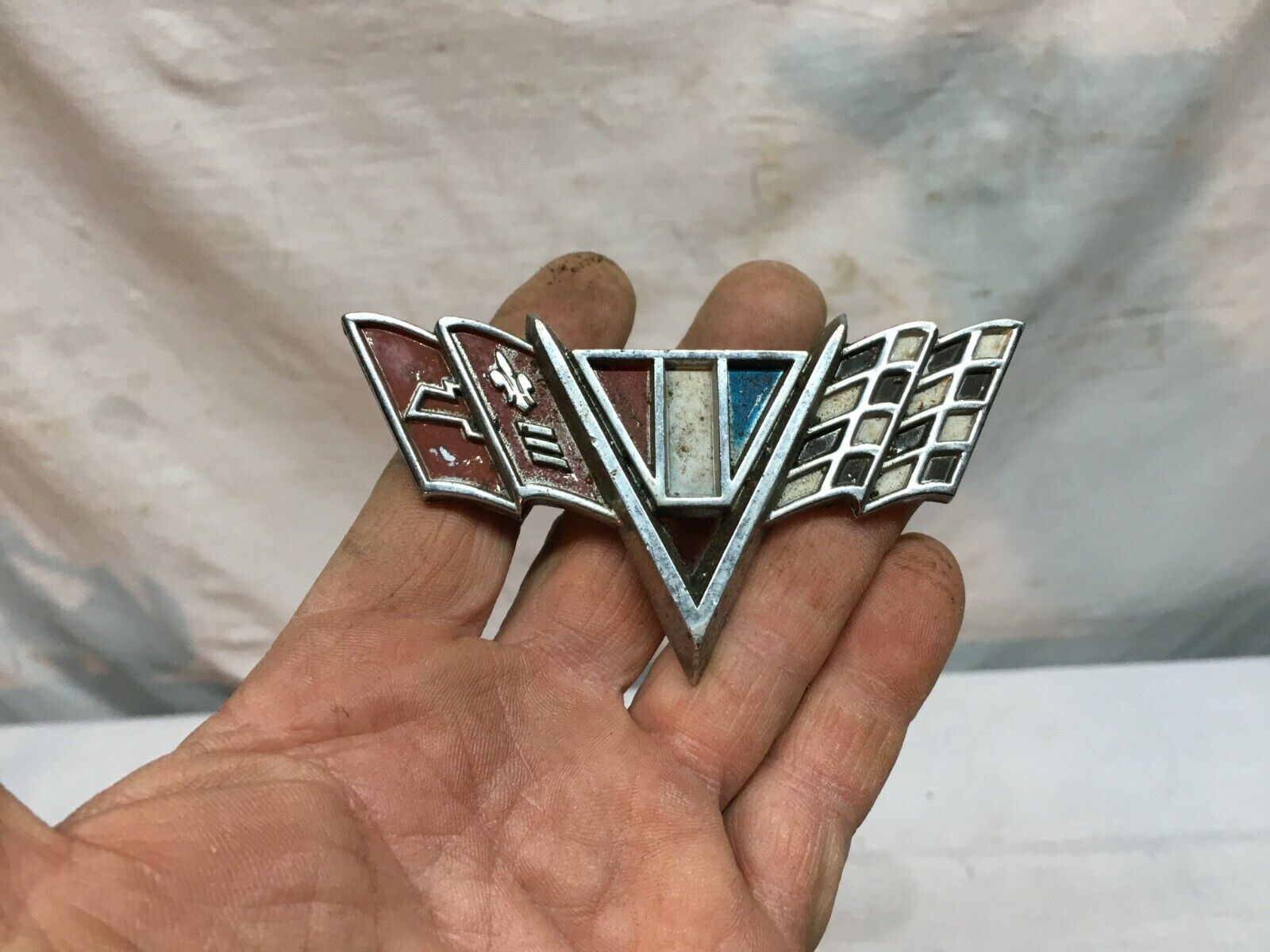Vintage 1970s Chrome Chevy Corvette Side Badge Emblem Rat Rod Hood Ornament