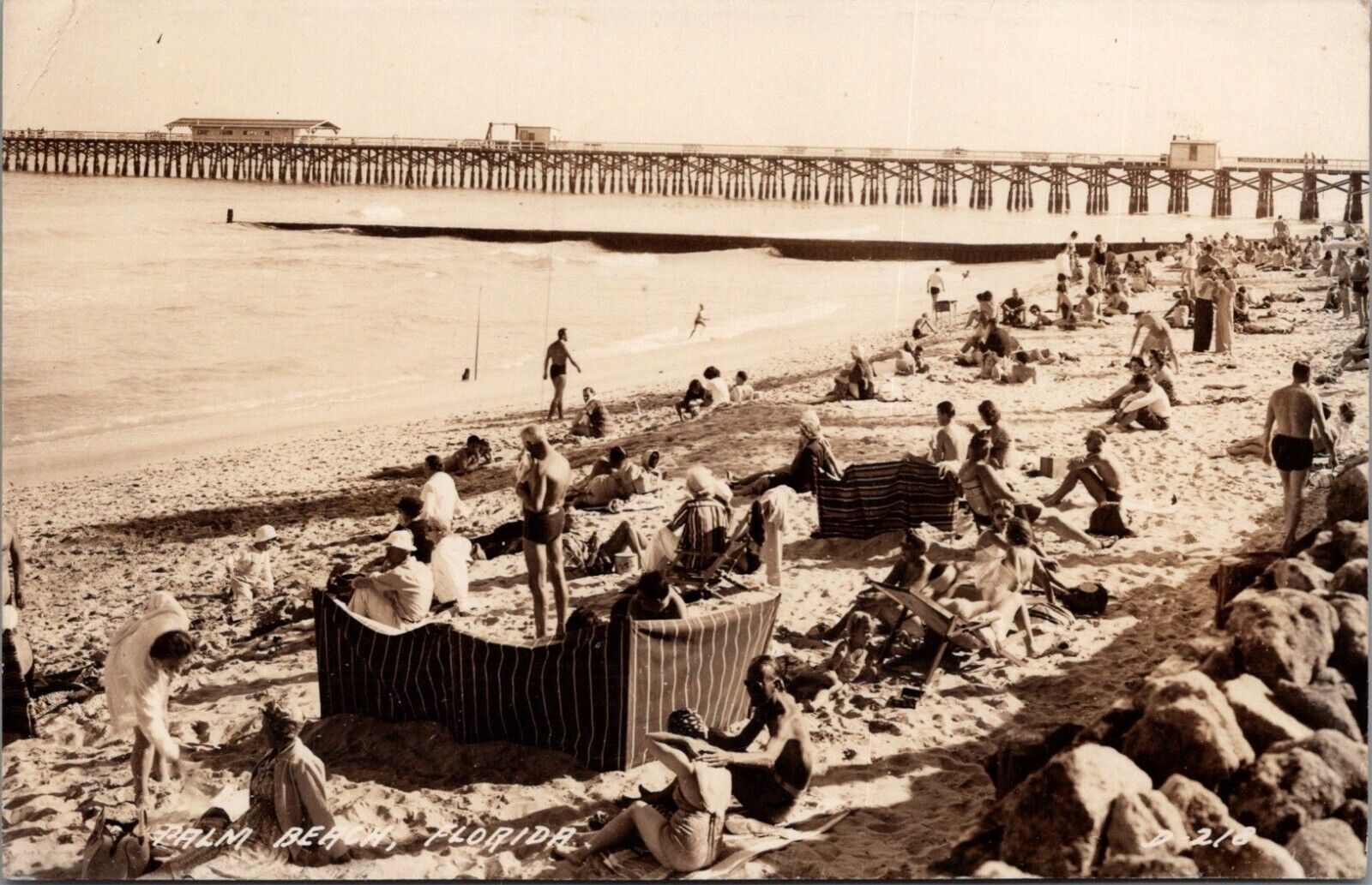 Vintage Palm Beach Pier Sunbathers Florida RPPC Postcard E277