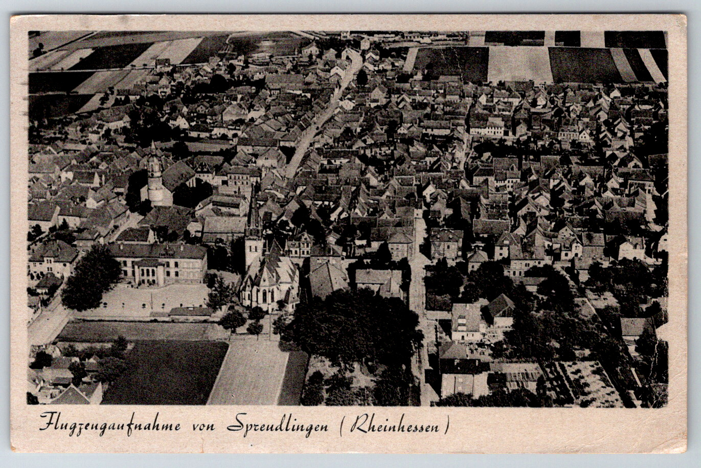 c1940s Aerial View Spreudlingen Rhine Hessse Germany Vintage Postcard