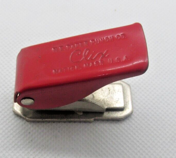 Vintage Red CLIX Single Hole Paper Punch New England Paper Punch Co. Natick Mass