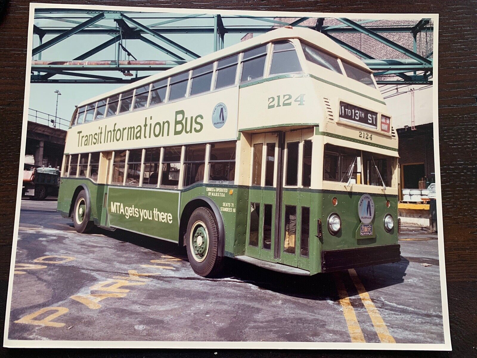 8X10 NY NYC DOUBLE DECKER BUS #2124 MTA OLD COLOR MABSTOA 13th STREET PHOTOGRAPH