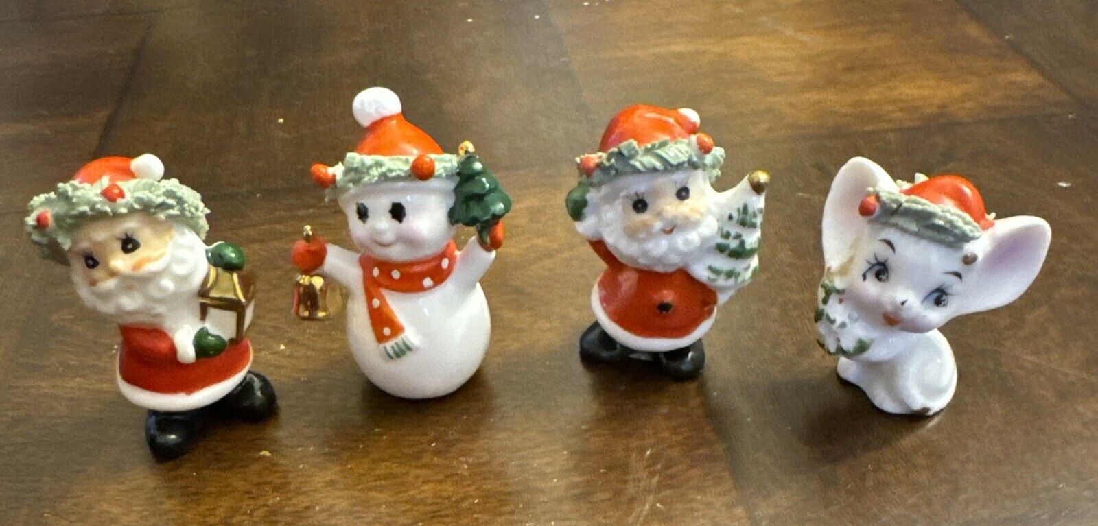 4 Vintage Ardco Porcelain Christmas Figurines 2 Santas Snowman Mouse Unique 