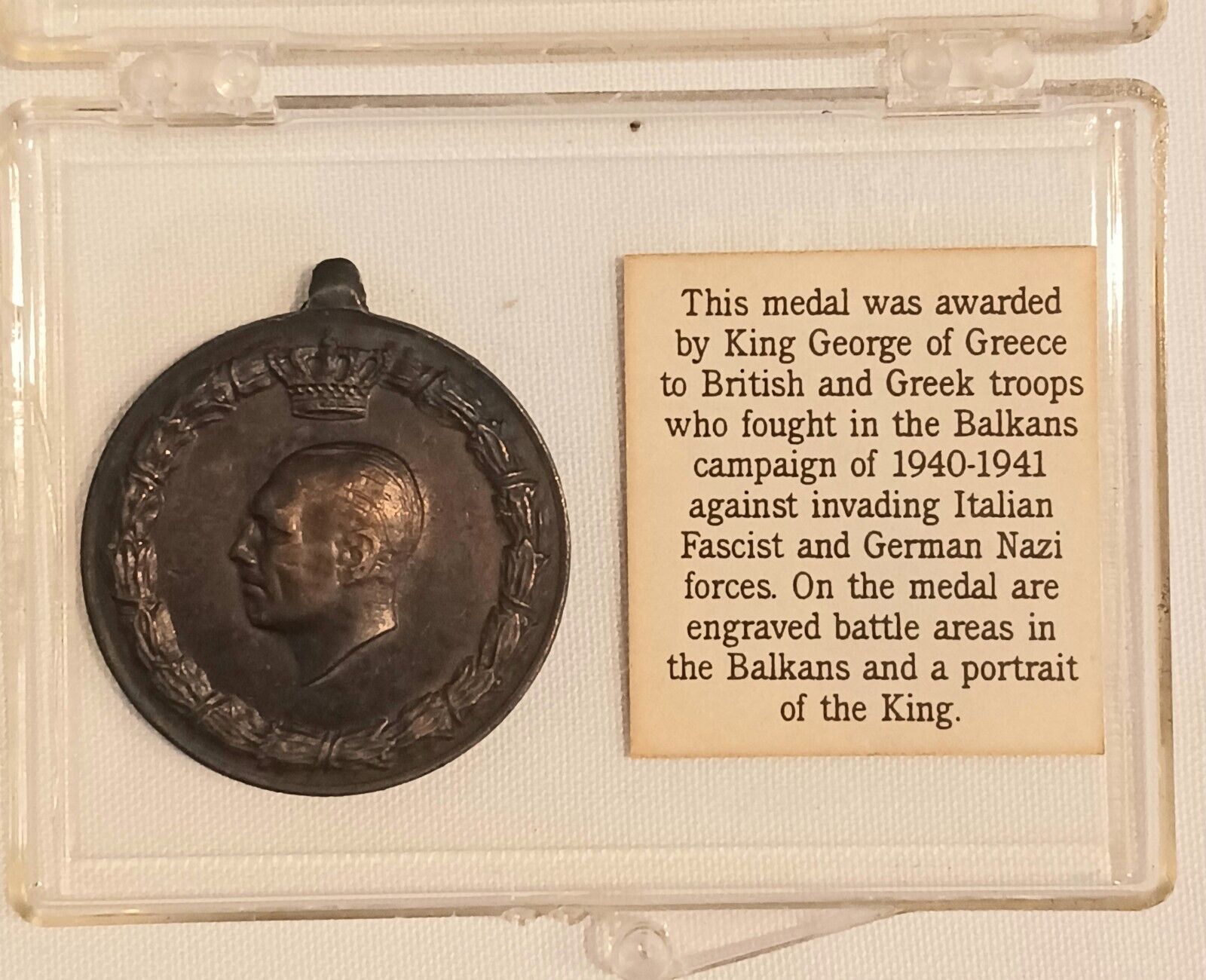 Commemorative War Medal By King George of Greece for Balkans Campaign 1940-1941