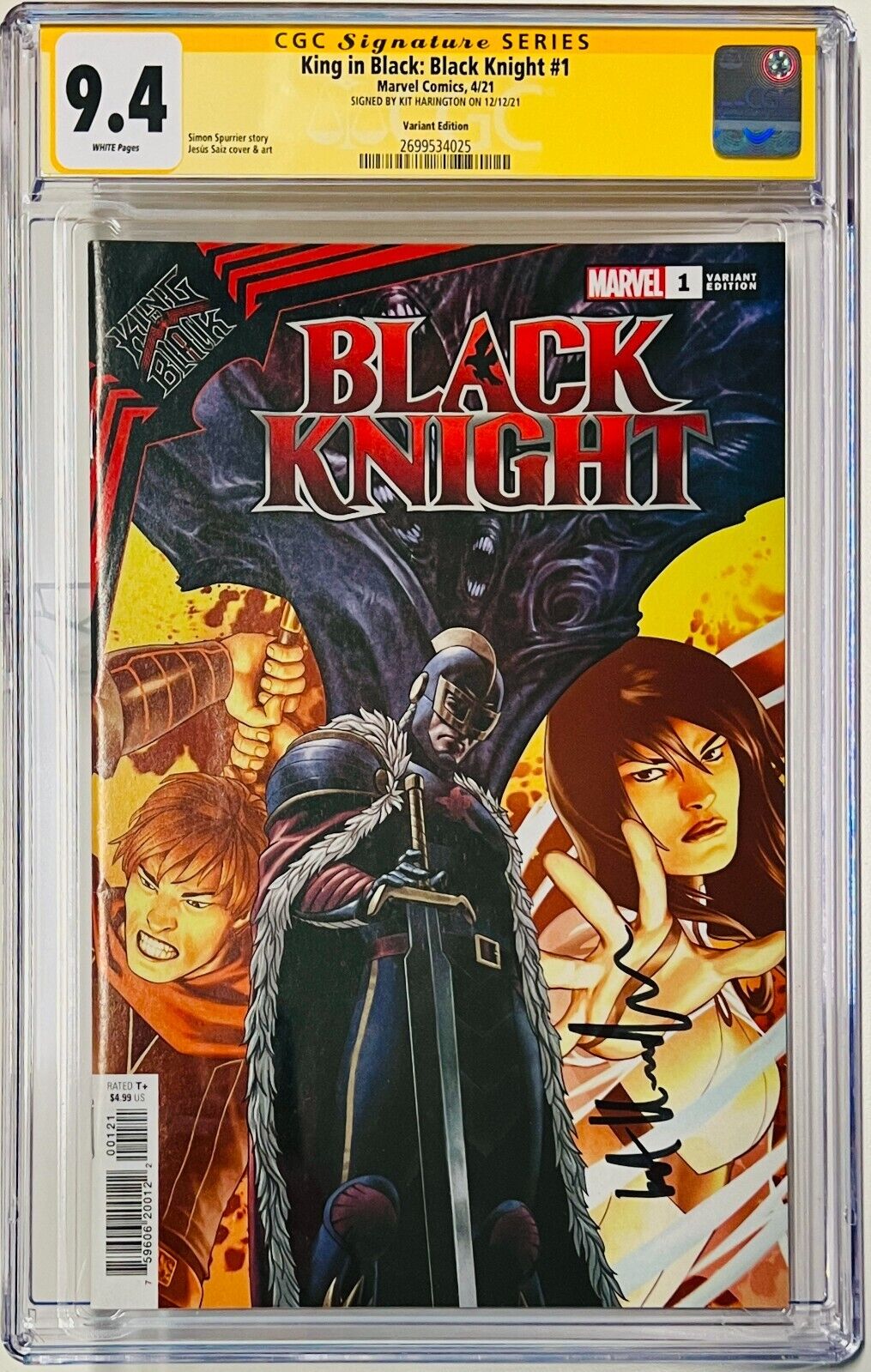 CGC 9.4 SS Marvel King in Black: Black Knight #1 Variant Signed Kit Harington