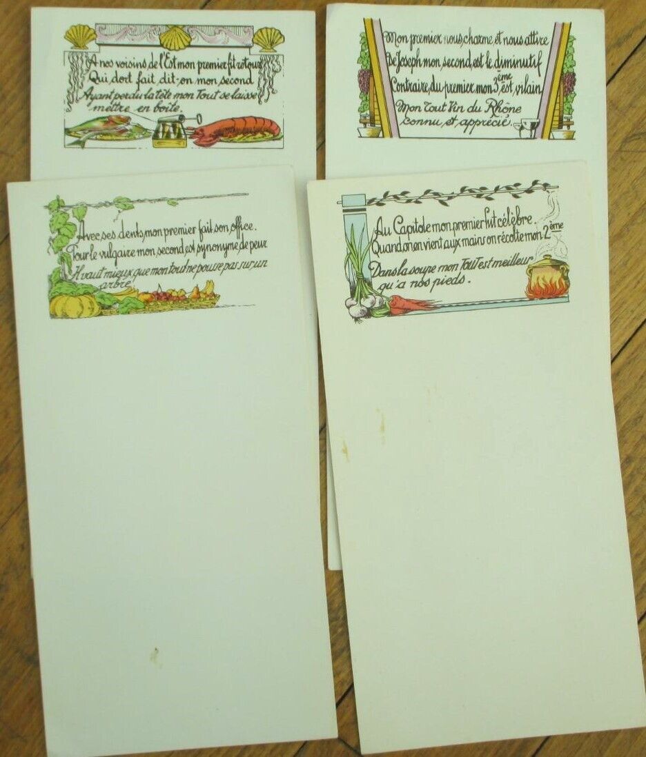 Menu French 1930s Set of Four Picturing Food