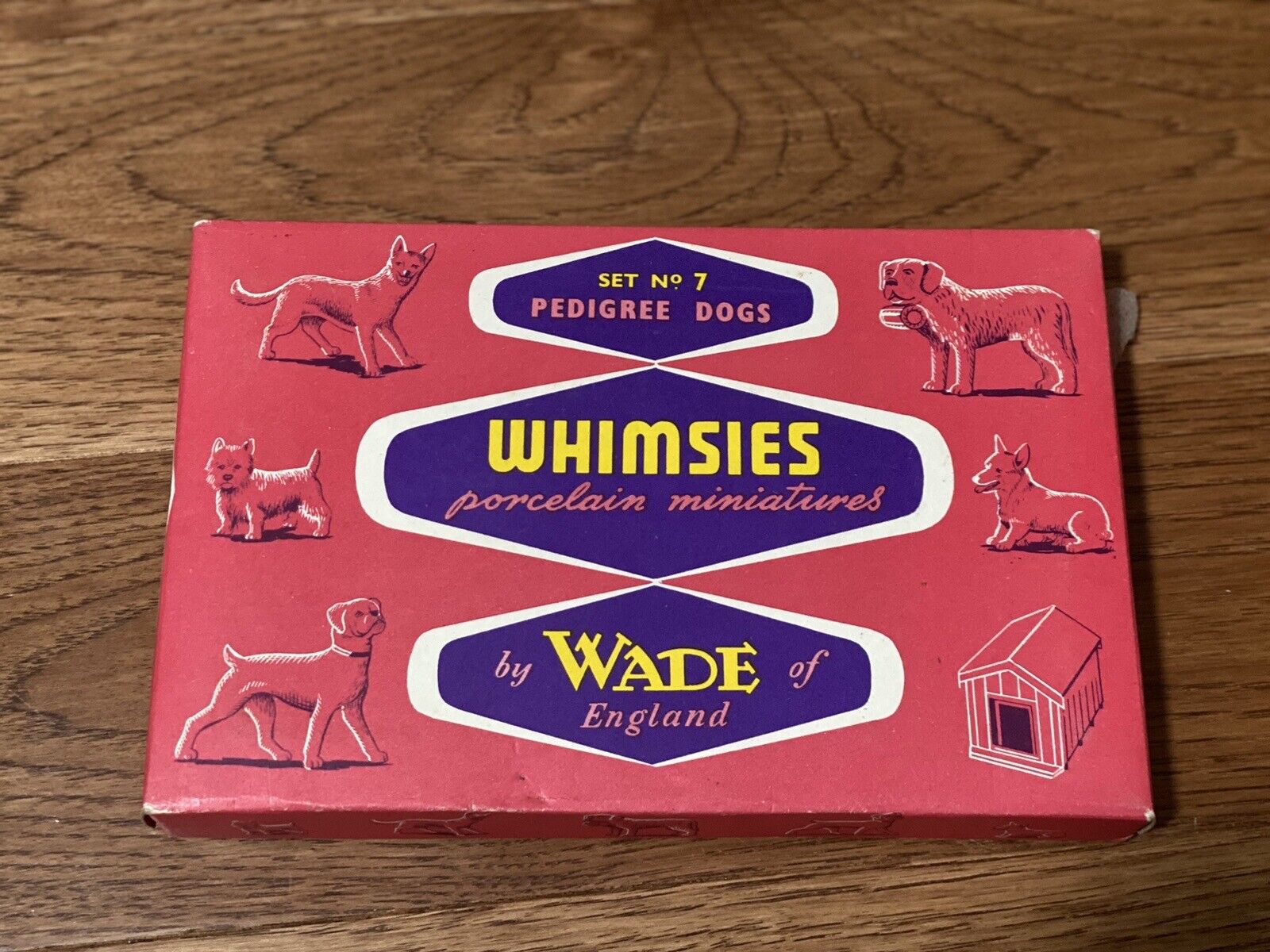Rare Mid Century 1957 Wade Whimsies Set #7 Pedigree Dogs, Original Box