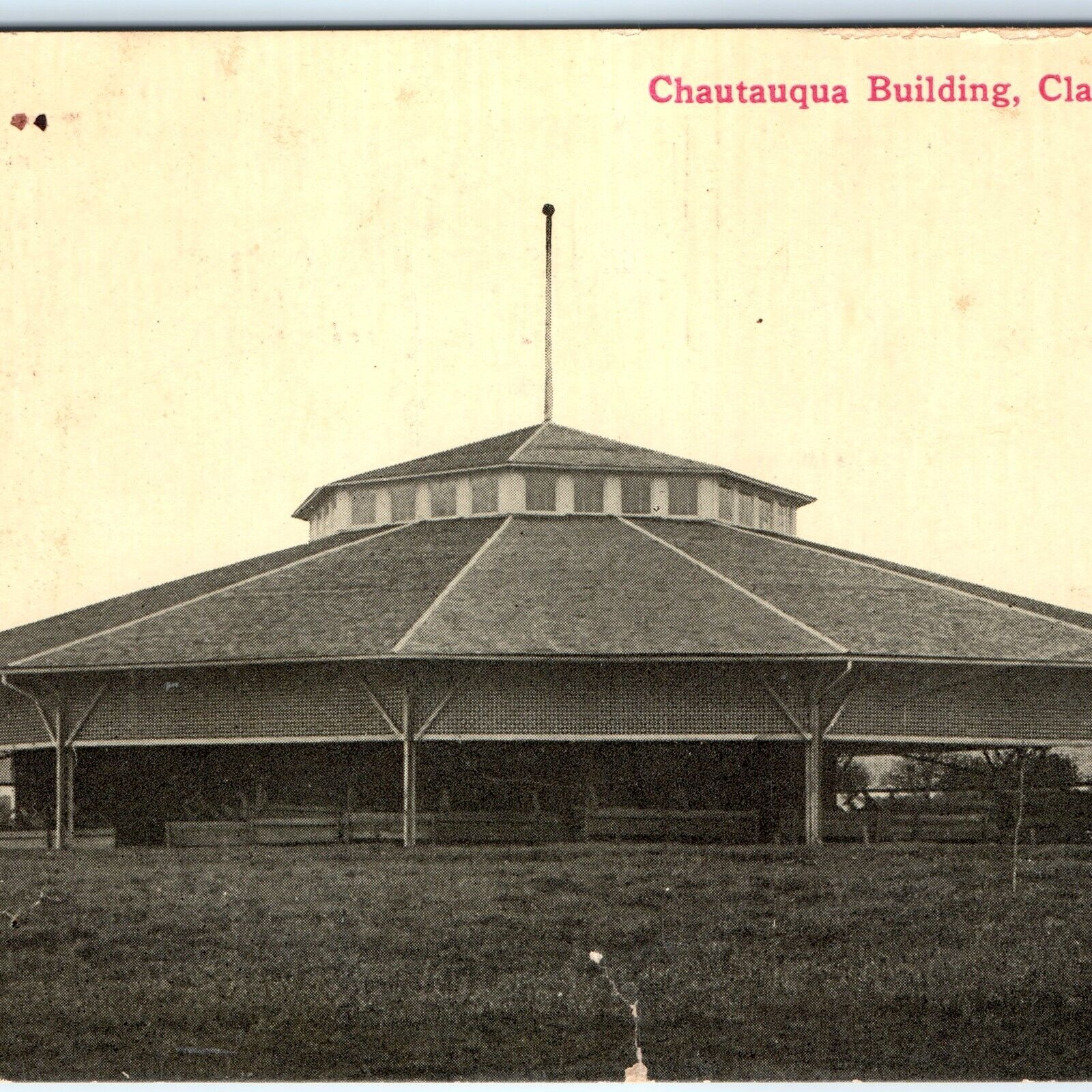 c1910s Clarinda, IA Chautauqua Building Festival Stable Lith Postcard Iowa A120