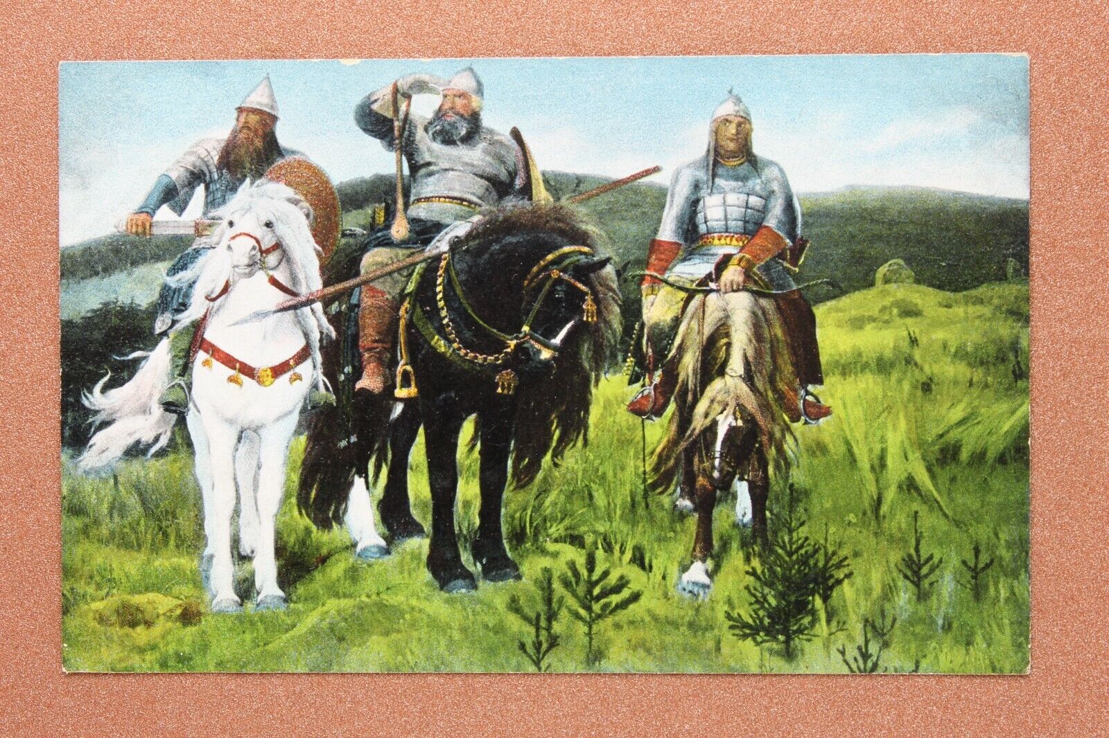 Three Bogatyrs. Russian Epic Byliny. VASNETSOV. Tsarist Russia postcard 1909s