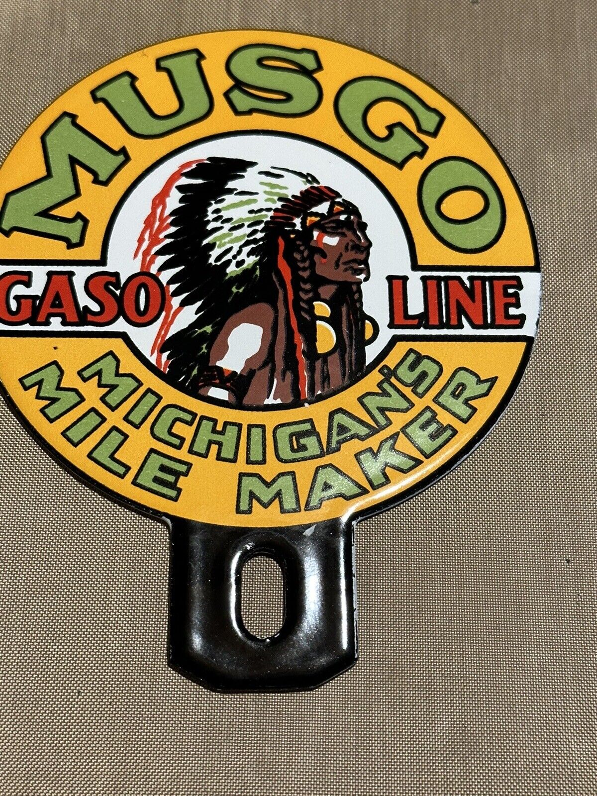 Vintage Style Small 5 Inch Musgo  Gasoline Advertising Porcelain  Sign