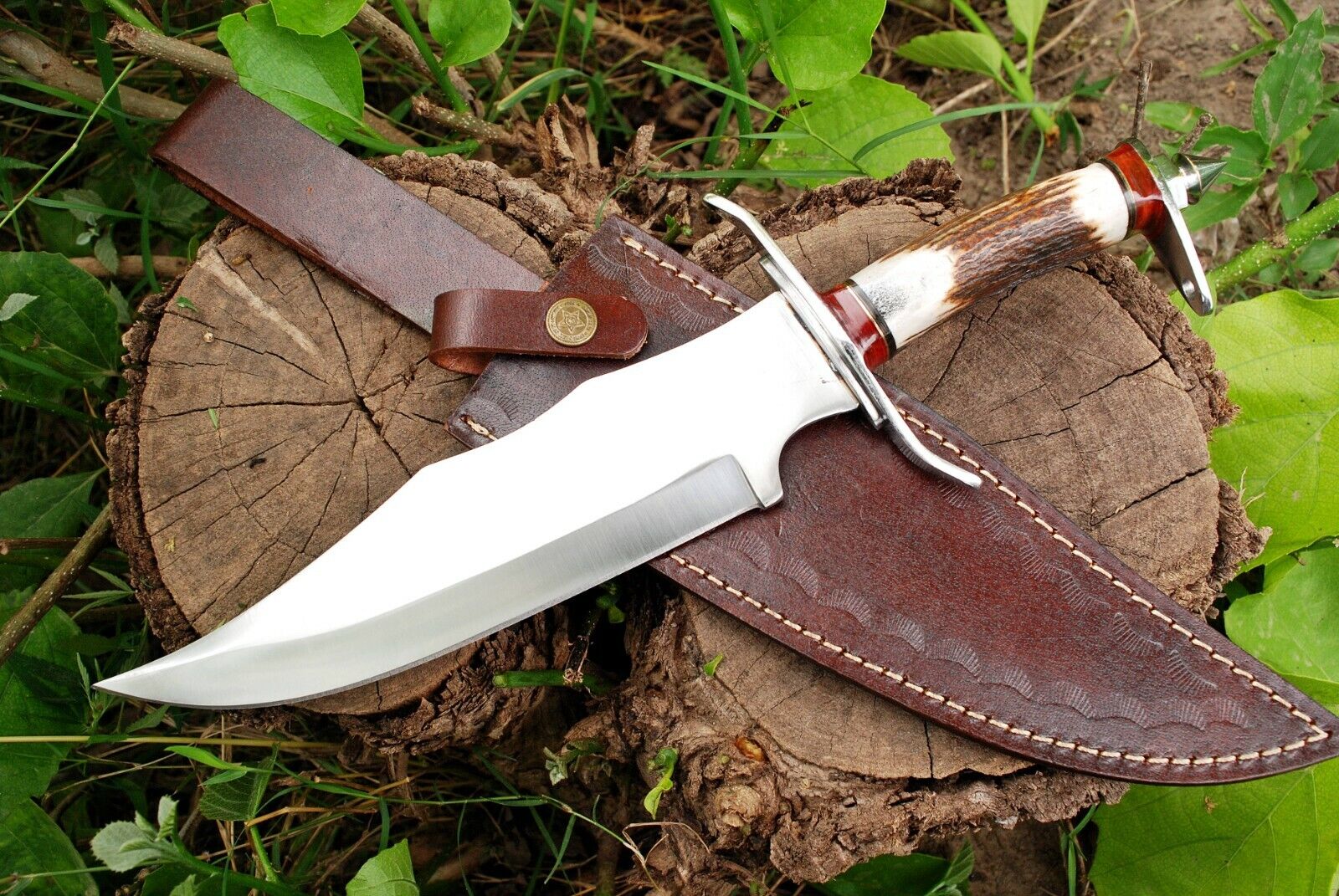 CUSTOM CRAFT STAG ANTLER HUNTING SURVIVAL CAMPING FORGE BOWIE KNIFE EDC