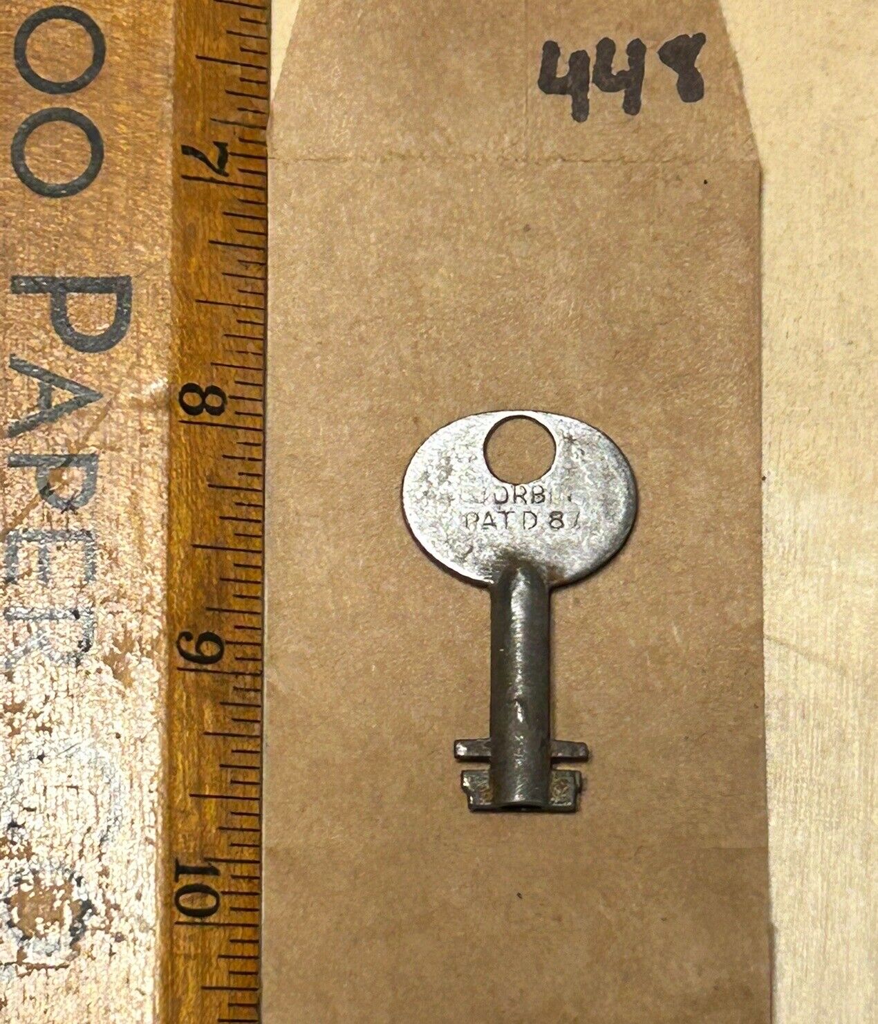 Antique Early Corbin Padlock Chest Trunk  Double-Bit Hollow Barrel Key P69 -448