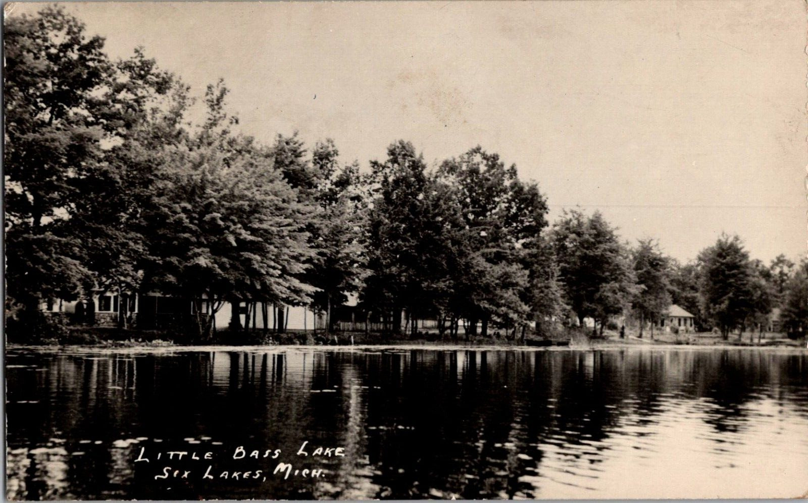 Postcard Little Bass Lake Six Lakes Michigan RPPC Postmarked 1952