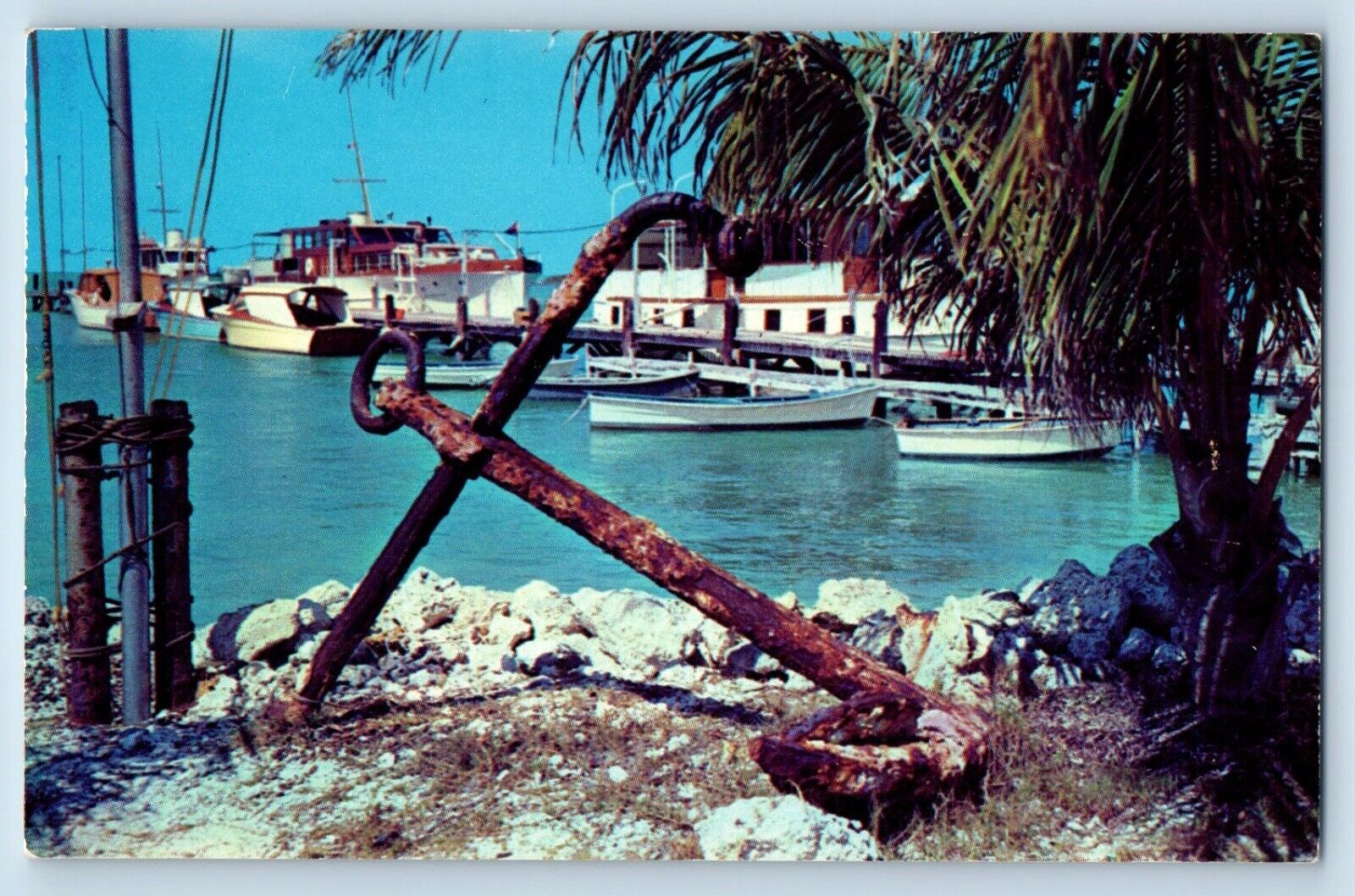 Marathons Florida FL Postcard Thompson\'s Dock Keys Anchor c1960 Vintage Antique