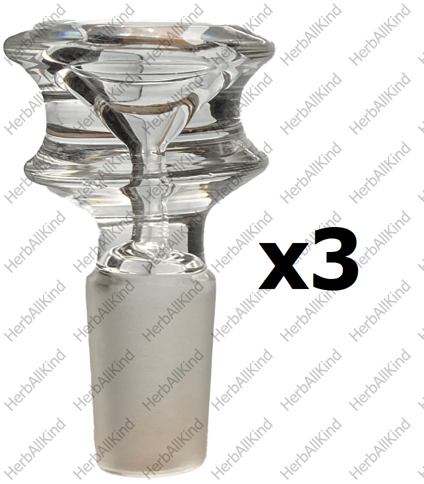 3x 14mm Male Clear Glass Bowl Slide Hourglass Bell Shape Hookah Water Pipe Bong