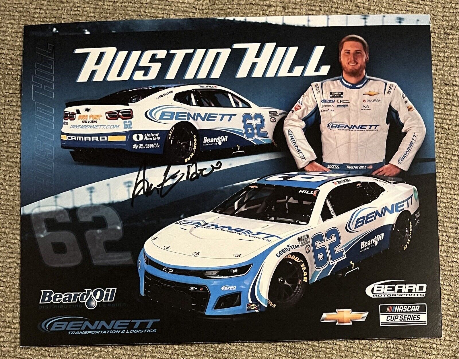 Austin Hill Signed 2023 Bennett Postcard Hero Card NASCAR Auto COA