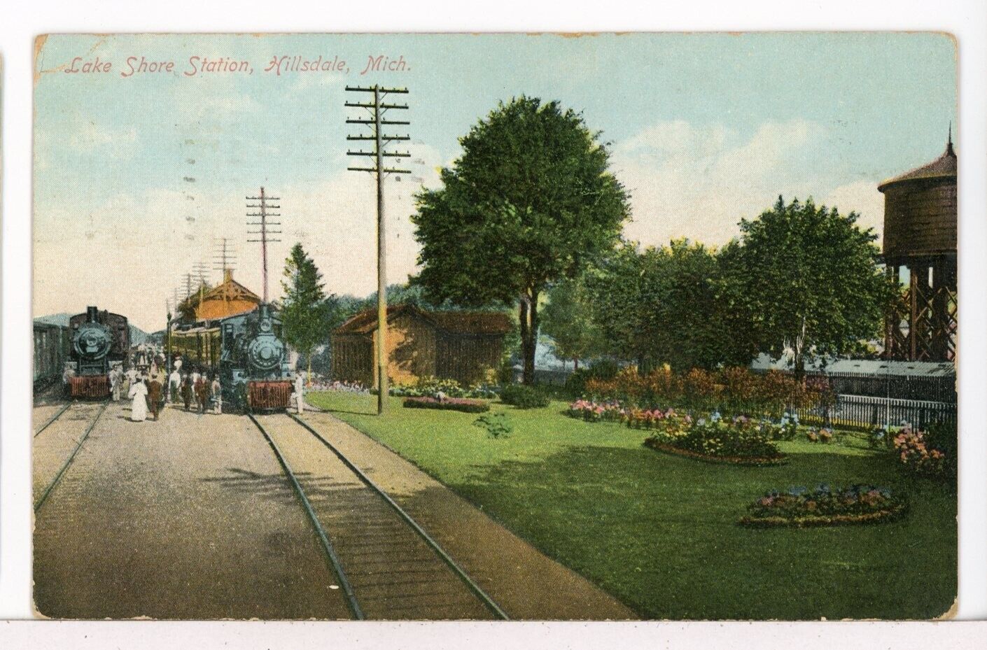 1909 - Lake Shore & Southern Michigan Depot, Hillsdale MI Trains, Railroad PC
