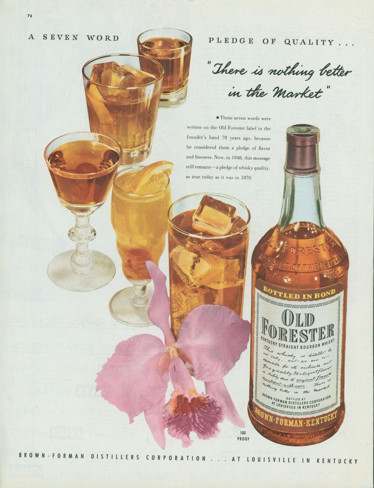 1948 Old Forester Orchid Various Glasses Nothing Better Vtg Print Ad C17