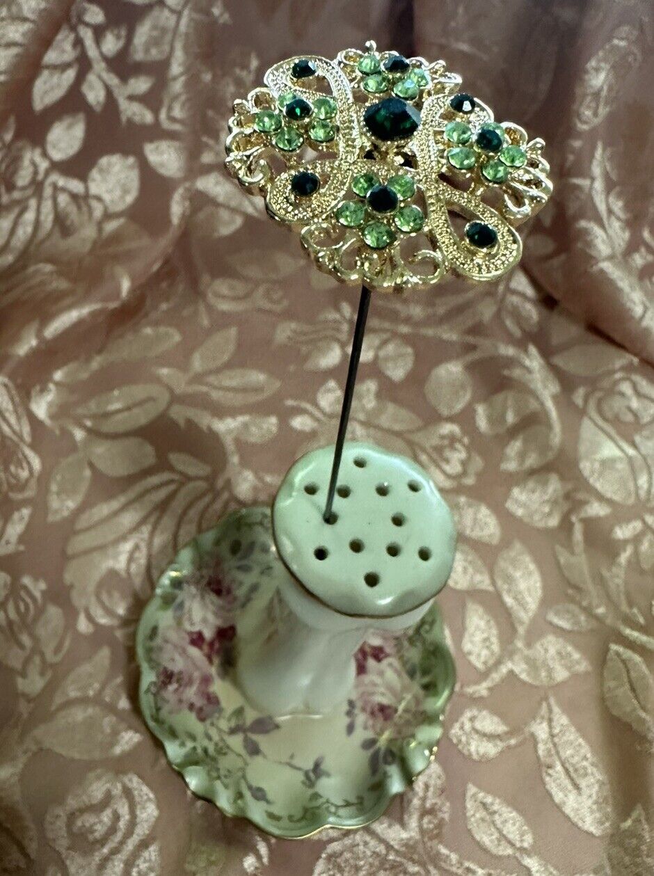 A Real Beauty Antique/Vintage Style  Handcrafted Hatpin-Green  Rhinestone head