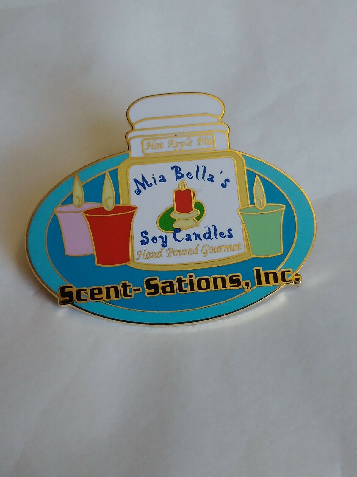 Mia Bella\'s Soy Candles Advertising Lapel Hat Jacket Pin Scent Stations Inc