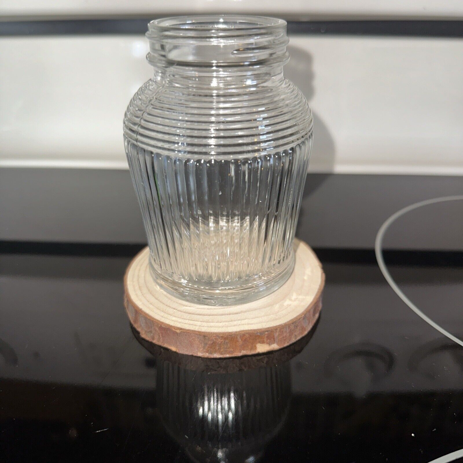 Cute Unique Small Vintage Ribbed Glass Jar