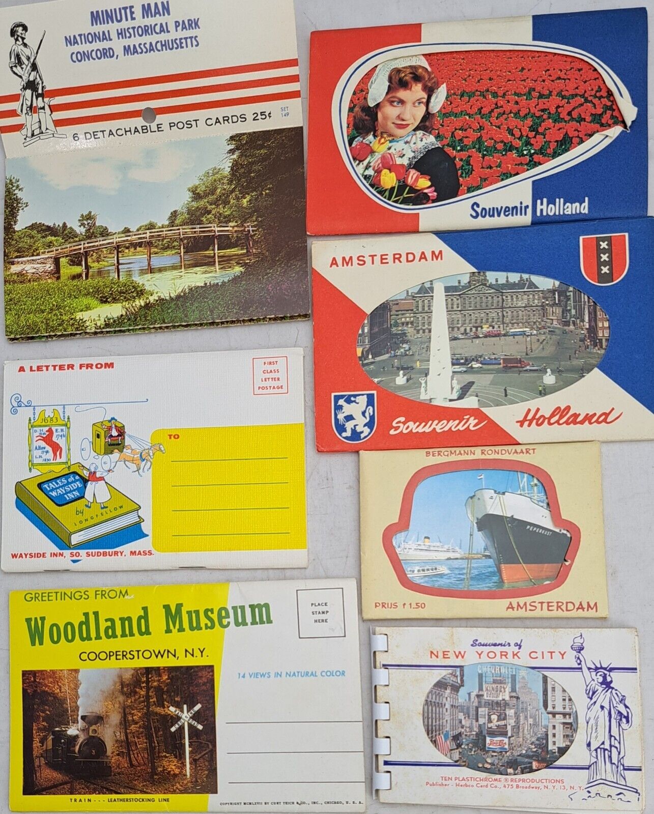 Lot of Vintage Postcard Books Amsterdam, Cooperstown, Holland, NY City, etc
