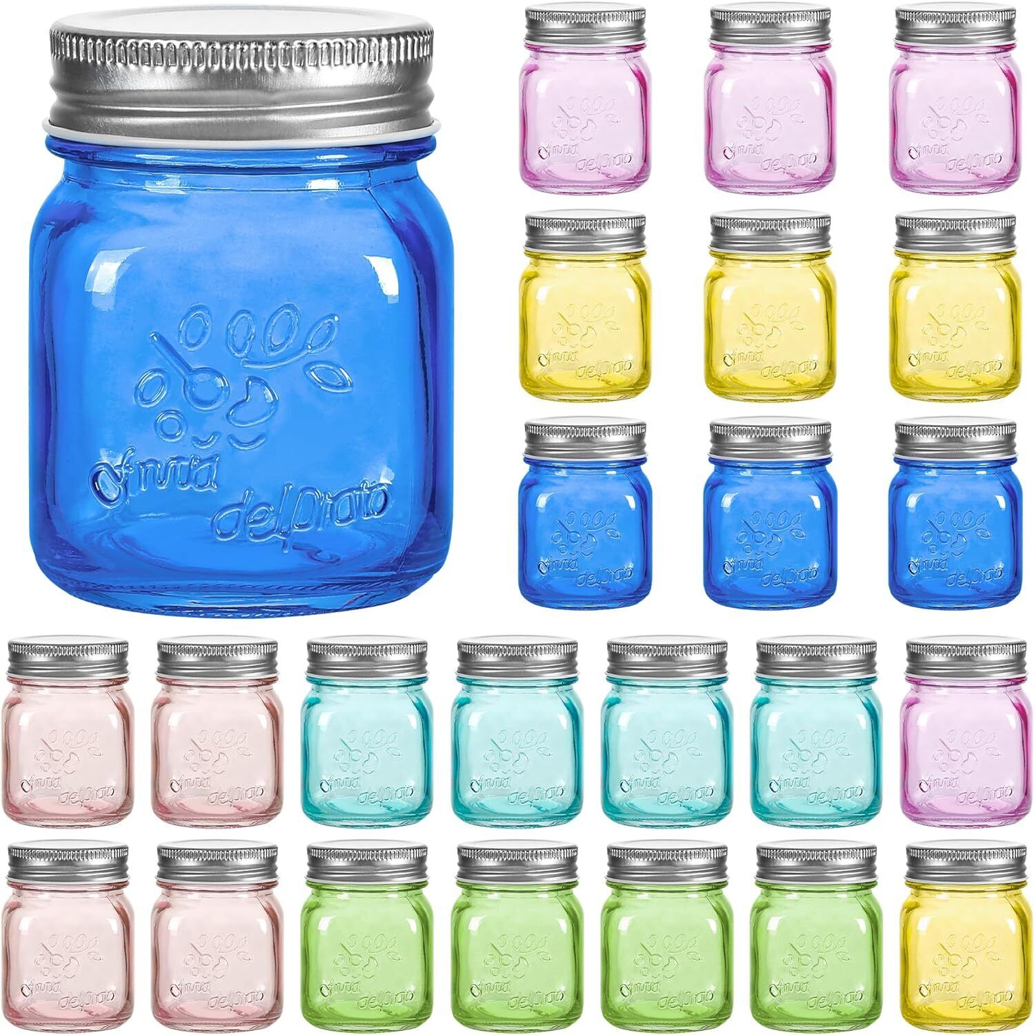 Amzcku 24pc Mini Colored Mason Jars 5 oz with Metal Lids Glass jar for Jam Honey