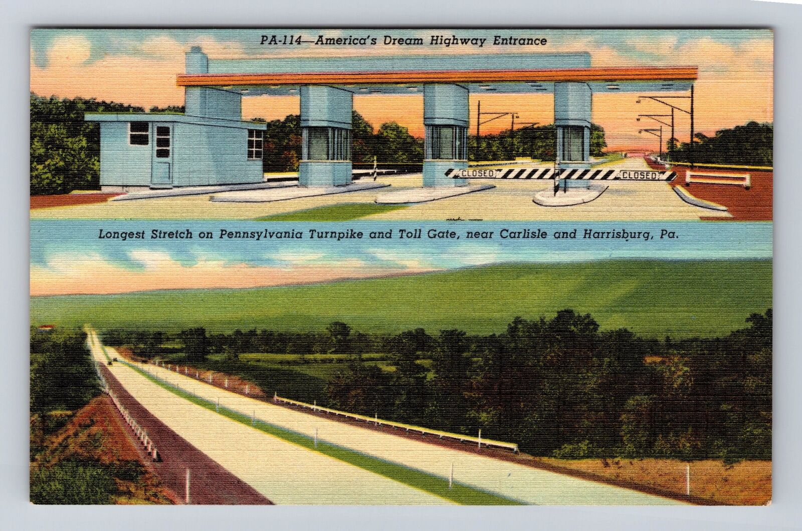 Harrisburg PA- Pennsylvania, Longest Stretch On Turnpike, Vintage Postcard