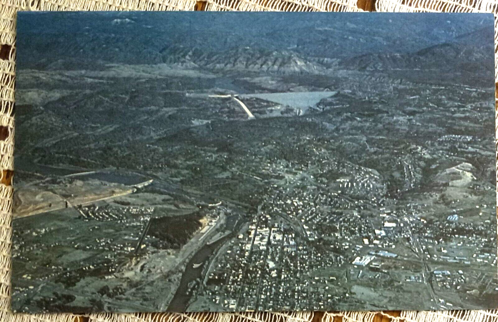 Oroville Dam California City of Oroville Dam in Background Vtg Postcard Unused