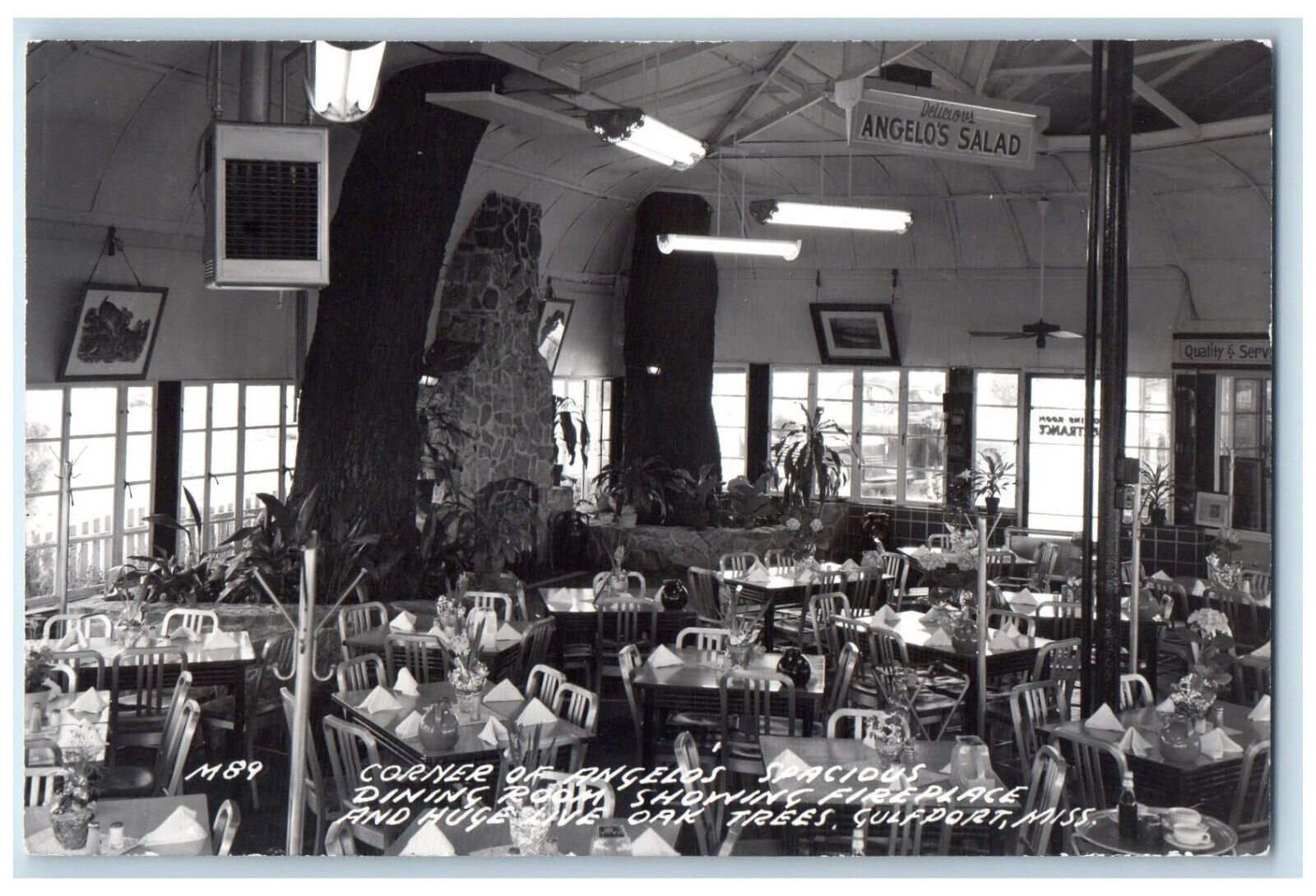 Gulfport MS RPPC Photo Postcard Corner of Angelo\'s Place Dining Room c1940\'s