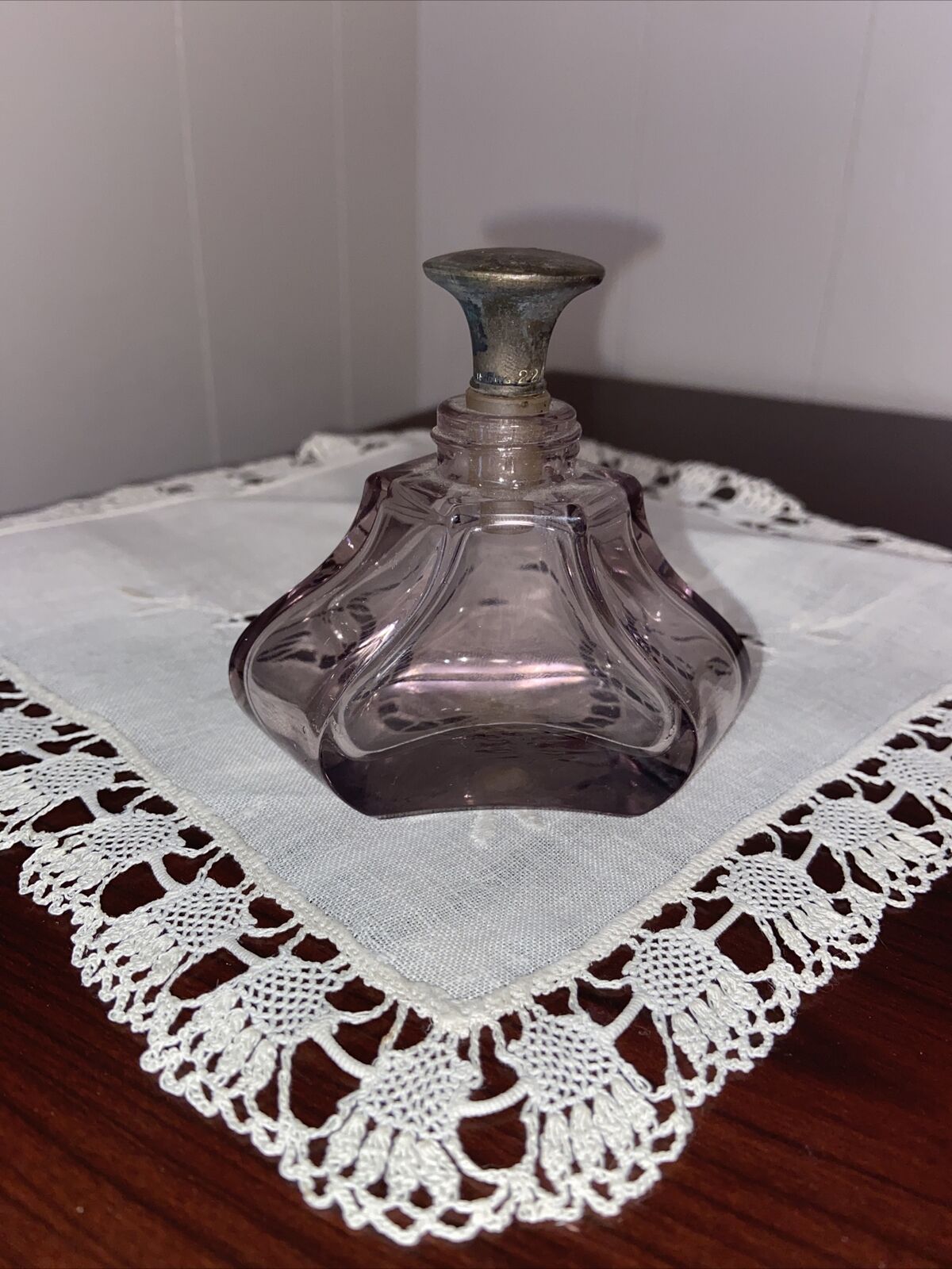 Antique HAWKES Amethyst Glass Perfume Bottle w/Sterling Silver Cap -WEST GERMANY